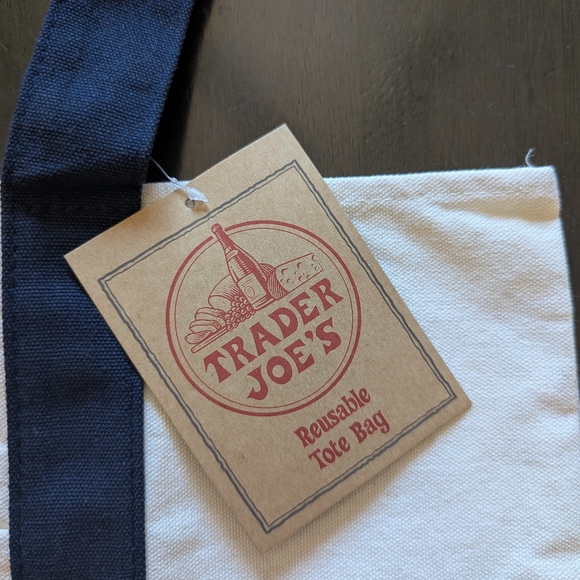 NWT Trader Joe's Blue Straps Large Canvas Tote Bag - Picture 2 of 3